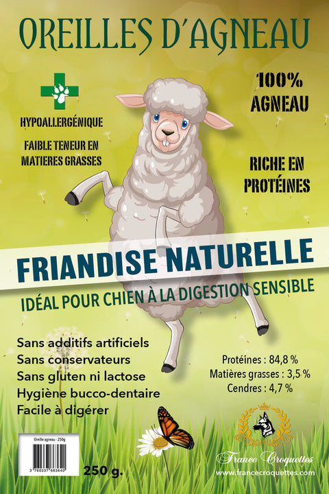 FRIANDISE POUR CHIEN Oreilles d'agneau (Digestion sensible️) FRANCE CROQUETTES