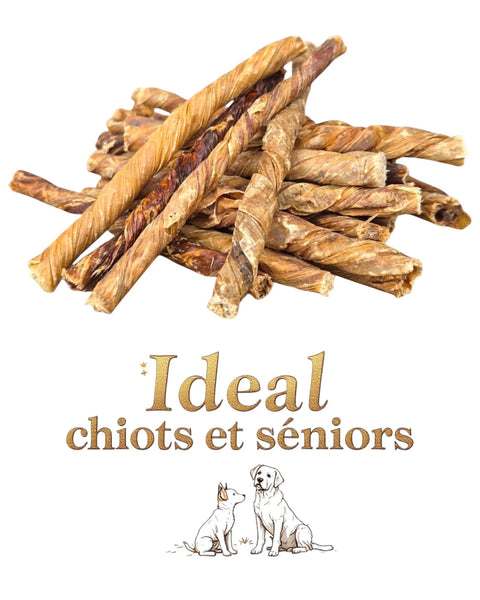 FRIANDISE POUR CHIEN Torsadés de veau - 100% Naturel FRANCE CROQUETTES