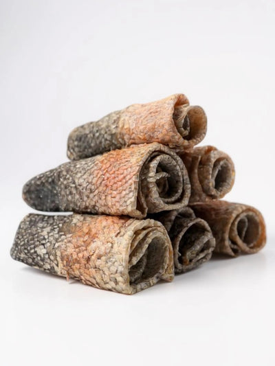 FRIANDISE POUR CHIEN Peaux de saumon roulées FRANCE CROQUETTES