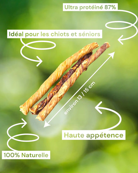 FRIANDISE POUR CHIEN Torsadés de veau - 100% Naturel FRANCE CROQUETTES
