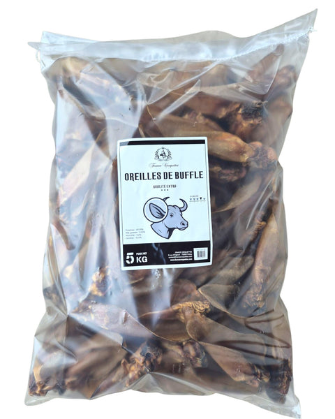 Sachet de friandises naturelles France Croquettes, oreilles de buffle séchées pour l'hygiène dentaire du chien