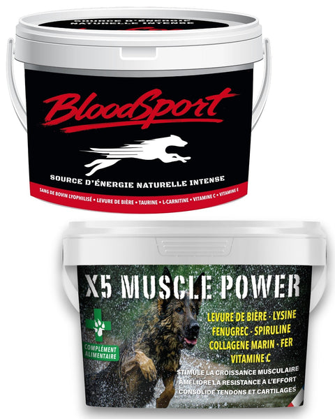 Pack Super Sport France Croquettes avec BloodSport et X5 Muscle Power pour la performance et la masse musculaire du chien