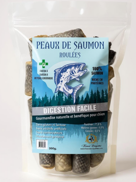 Peaux de saumon roulées